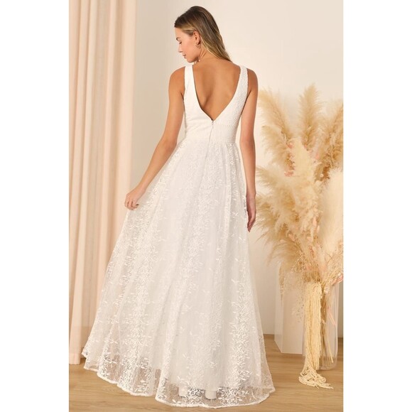 Lulus Sweetest Beloved Maxi Dress Women's L White Mesh Embroidered NWT - Picture 3 of 13